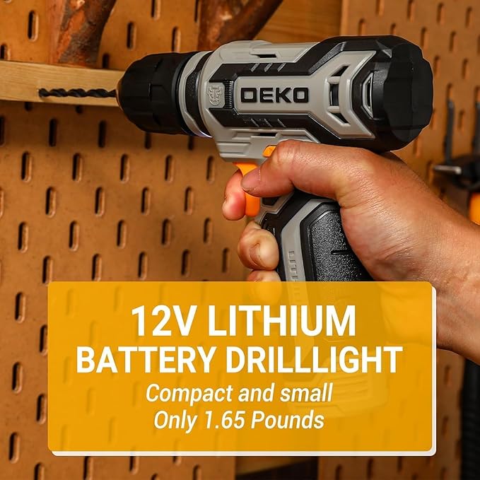 Power Drill Tool Set Kit: DEKOPRO Cordless Drill Tool Box with 12V Battery Electric Drill Driver for Home Hand Repair Power Tools Sets Drills Case