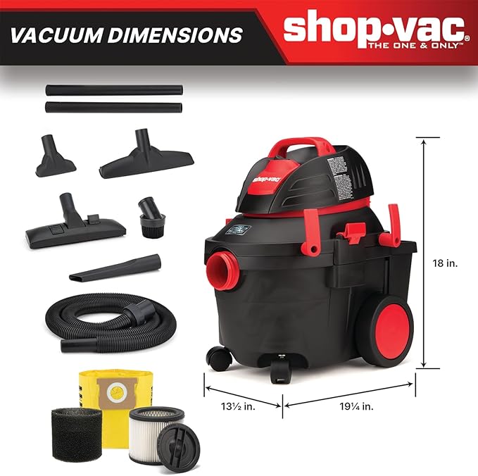 Shop-Vac 4 Gallon 5.5 HP Wet/Dry Vacuum with SVX2 Motor, 1.5" Lock-On Hose, 20 Ft Power Cord, Blower Port, Floor & Utility Nozzles, Filters, Ideal for Garage, Shop & Workshop Use