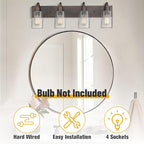 Emliviar 4-Light Bathroom Vanity Light - Farmhouse Bathroom Wall Lighting, Oil Rubbed Bronze Finish with Clear Glass, YCE237B-4W ORB