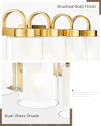 TENGXIN 4-Light Bathroom Vanity Light, Brushed Gold Vanity Light Over Mirror, Modern Wall Light Fixtures with Dual Glass Shade, Wall Lights for Mirror Bedroom Living Room E26 Base
