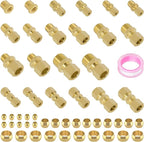 53 Pcs Brass Compression Fittings Assortment Kit, 1/8" 3/16" 1/4" 3/8" 1/2" OD Tube & NPT Thread Compression Union Fittings Connectors & Compression Sleeves Ferrules
