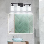 Bathroom Light Fixtures, 4-Light Matte Black Bathroom Vanity Lights with Milky White Glass Shade, Bathroom Lights Over Mirror Wall Lamp Sconces for Mirror Bedroom, Living Room Hallway