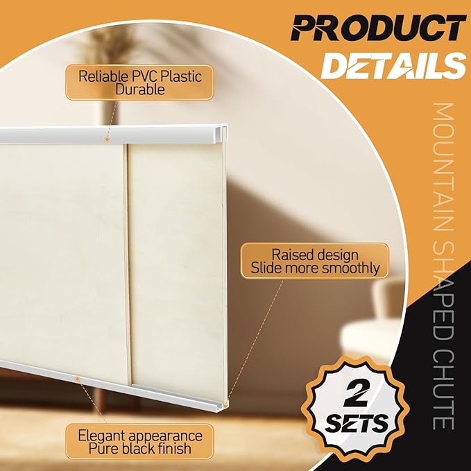 Landical 2 Sets Plastic Sliding Door Track Set for 1/4" Thick Panels Glass Cabinet Door Hardware System Window Sliding Track Easy Quick Installation(3 ft,White)