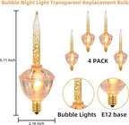 4 Pack Christmas Bubble Light Replacement Bulbs, Clear Vintage Christmas Bubble Light Night Light Bulbs with Gold Glitter Liquid for Home Wall Decorations, E12 Candelabra Base, 5W