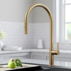 KRAUS Oletto High-Arc Single Handle Pull-Down Kitchen Faucet in Spot Free Antique Champagne Bronze, KPF-2821SFACB
