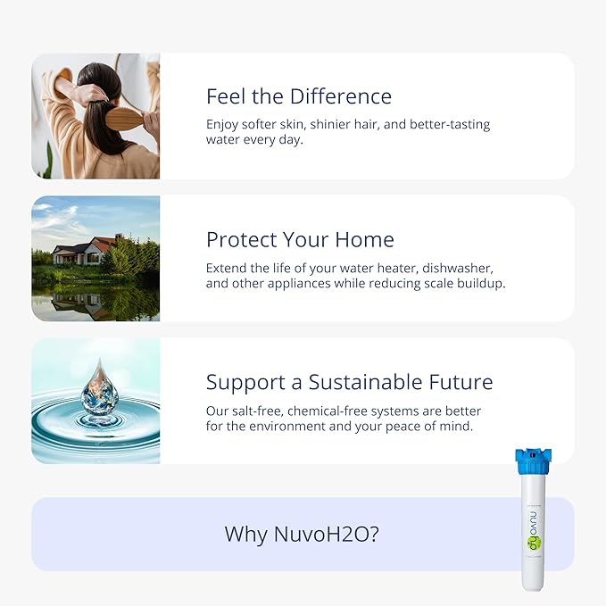 NuvoH2O Citrus, Salt-Free Water Filter System + Water Softener – Healthy & Pure Water, Retains Healthy Minerals – Removes Hard Water Build Up (Home System)