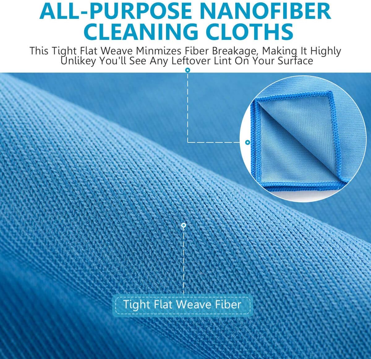 ZHIDIAN Window Glass Microfiber Cleaning Cloth - 8Pack Premium Lint Free Mirrors Polishing Rags, Eye Glasses Shower Glass Cleaner Towels, Wipes for Car Windows, Blue-12x12”