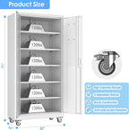 Metal Storage Cabinet with Wheels and Pegboard,71" H x 32" W x 16" D Garage Storage Cabinet with 2 Doors and 5 Adjustable Shelves for Garage, Home, Warehouse, Closet, Assembly Required, White