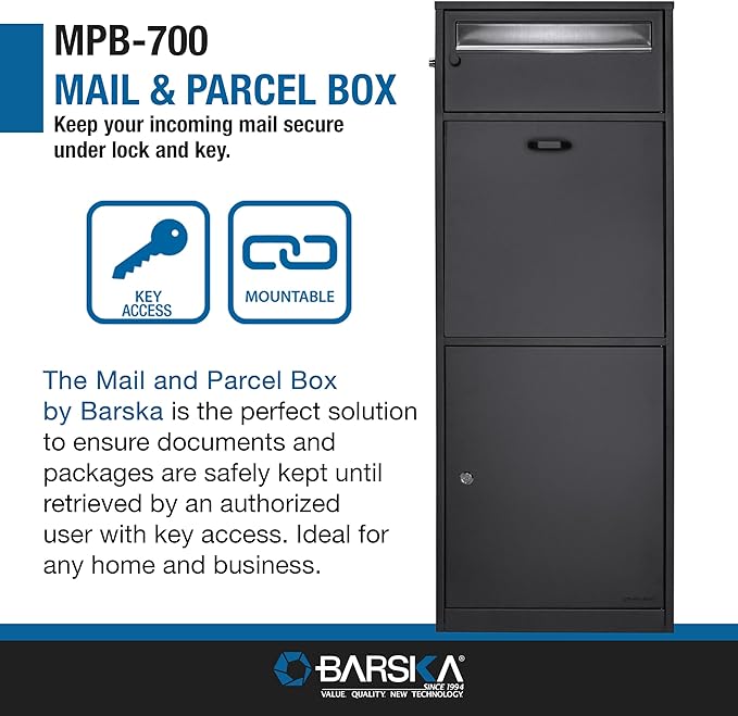 Barska Large Package Delivery Parcel Mail Steel Drop Box for Porch with Advanced Push Lock, Mail Slot & Anti-Theft Drop Slot