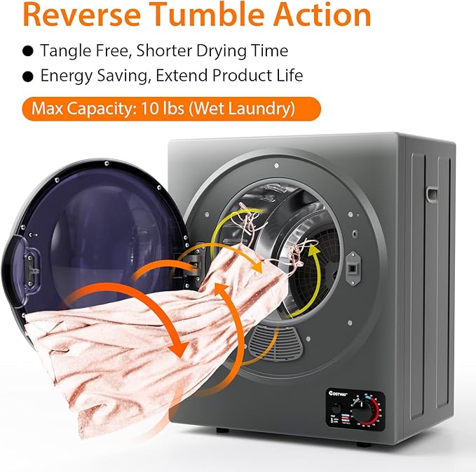 ARLIME Compact Laundry Dryer, Portable Clothes Dryers W/4 Automatic Drying Mode, Small Electric Laundry Dryer W/Stainless Steel Drum & Control Panel For Apartments, Dorm 110V 900W, Grey