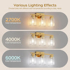 PARTPHONER 3-Light Bathroom Light Fixtures, Brushed Gold Modern Vanity Lights, Bathroom Lighting Fixtures Over Mirror, Square Design Farmhouse Wall Sconces with Clear Glass Shades