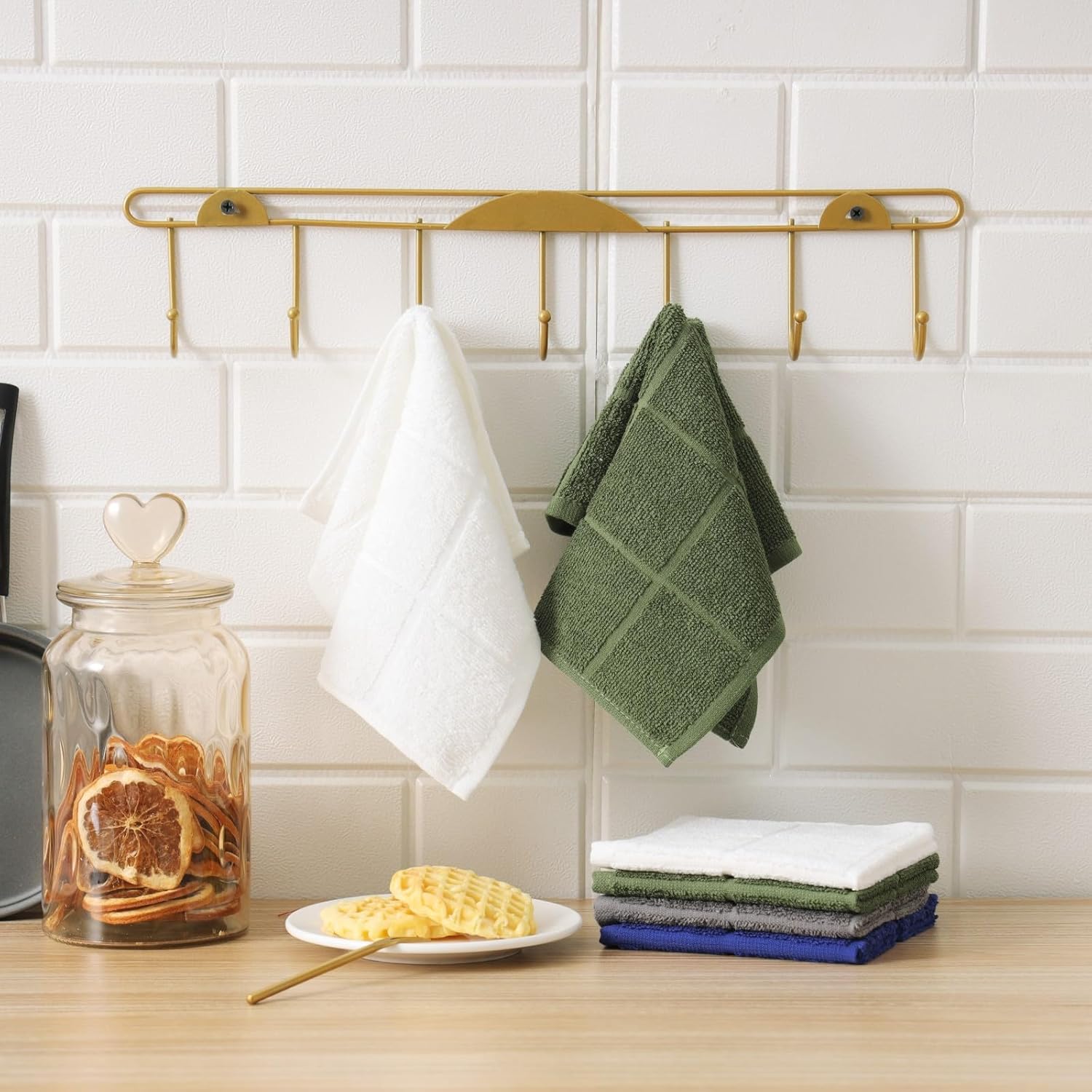 Glynniss Dishcloths Kitchen Highly Absorbent Dish Rags 100% Cotton Dish Cloths for Washing Dishes (Blue White)