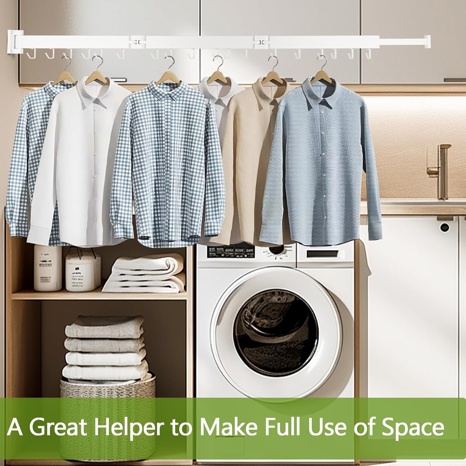 Clothes Drying Rack, Laundry Drying Rack Wall Mount, 3-Fold Wall Mounted Clothes Drying Racks for Hanging Clothes, Foldable & Sturdy Space Saver for Laundry Room -White