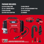 CRAFTSMAN 3-in-1 Tire Inflator Kit with Battery & Charger, 160 PSI Portable Air Compressor, Car Vacuum & Dust Blower with LED Light (Includes 4.0Ah Battery & 12V Charger)