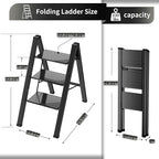 3 Step Ladder, Portable Step Ladder Folding, Lightweight Step Ladder with Anti-Slip Pedal, Aluminum Indoor and Closet, Kitchen, 330lbs - Black
