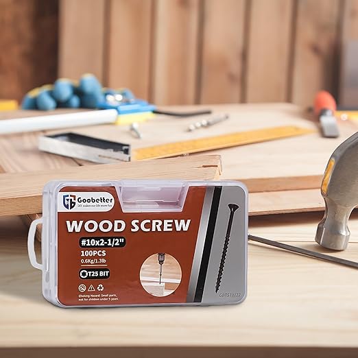 Wood Screws 2-1/2 Inch, Deck Screws #10 x 2-1/2", 100 PCS, Rust Resistant, Epoxy Coated, Outdoor Decking Screws, Torx/Star Drive Head, T25 Star Bit Included, Black