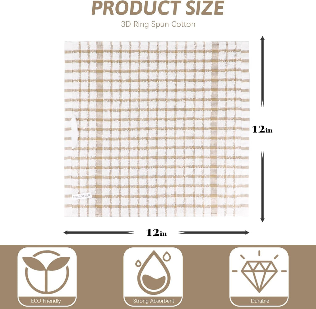 Nialnant 12PCS Dish Cloths,100% Cotton Soft Absorbent Cleaning Rags,Quick Drying Dish Towels for Kitchen,Washing Dishes-Blue Plaid+Yellow Plaid,12x12in