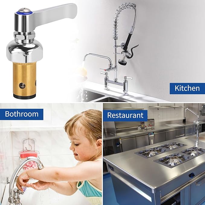 Replacement 002713-40 Cold Side Handle Stem Replacement Assembly Fit for All T&S Faucets, Brass Spindle Assembly Cartridge Faucet Valve, Blue