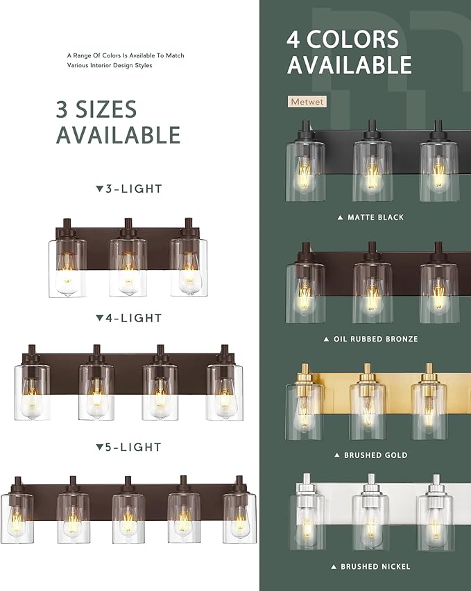 4-Light Bathroom Light Fixtures, 24.5 Inch Oil Rubbed Bronze Vanity Lights with Cylinder Clear Glass Shade, Modern Vanity Lighting Fixtures Over Mirror, VL143-ORB-4
