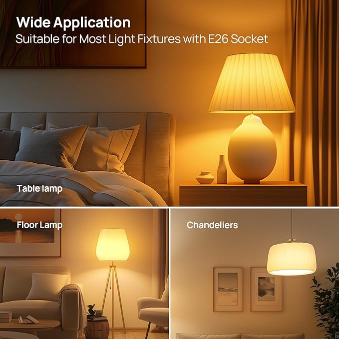 Linkind A19 LED Light Bulbs Dimmable, 60W Equivalent, 2700K Soft White LED Light Bulbs, High CRI90, 9W Energy Efficient 800 Lumens, E26 Base, UL Listed, Lighting for Bedroom Living Room, 6 Packs