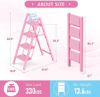 GameGem Pink 4 Step Ladder, Sturdy Foldable Ladder, Integrated 7.9Inch Wide Pedal and Anti-Slip Feet for Steady Support, Suitable for Kitchen, Closet, Indoor and Outdoor Use, 330Lbs Load