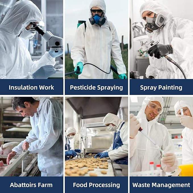 ETERNA Hazmat Suits- 1 Pack Disposable Protective Coveralls with Hood, Zipper, Elastic Wrists, Shoe Covers for Men & Women, Shield from Dirt, Dust, Paint (White, Large)