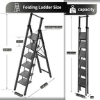 6 Step Ladder, Portable Step Ladder with Handrails, Folding Step Stool for Adult, Aluminum Step Ladder for Closet, Kitchen, Outdoor, 330LBS - Black