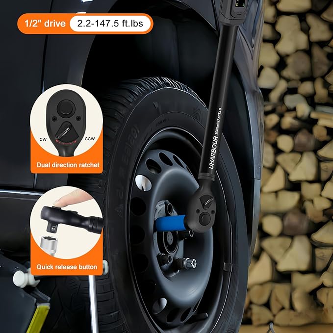 Digital Torque Wrench 1/2 Drive, 2.2-147.5 Ft.lb, 1/2 Digital Torque Wrench ±1% Accuracy with Vibration, Buzzer and LED Alert, Suitable for Car, Motorcycle and Bicycle
