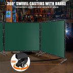 3-Panel 8x6ft Flame-Resistant Welding Screen with Lockable Wheels - Transparent PVC Welding Curtain & Steel Frame, Green Safety Partition for Workshops/Garages