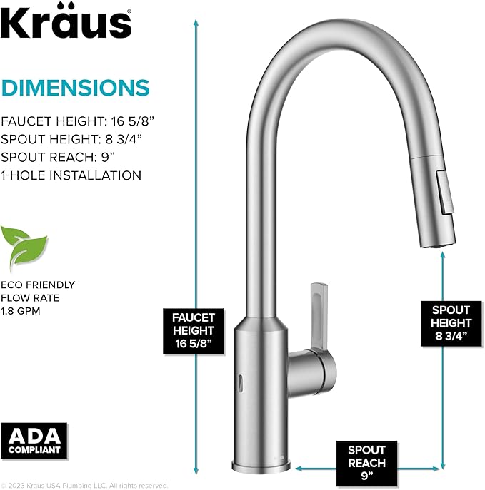KRAUS Oletto Touchless Sensor Pull-Down Single Handle Kitchen Faucet in Spot-Free Stainless Steel, KSF-2830SFS