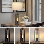 27" Rustic Table Lamps for Living Room - Farmhouse Lamps Set of 2 with USB C+A & Outlet, 3-Way Dimmable Touch Lamps for Night Stands, Vintage Bedside Lamp for End Tables,Bedroom,Bronze