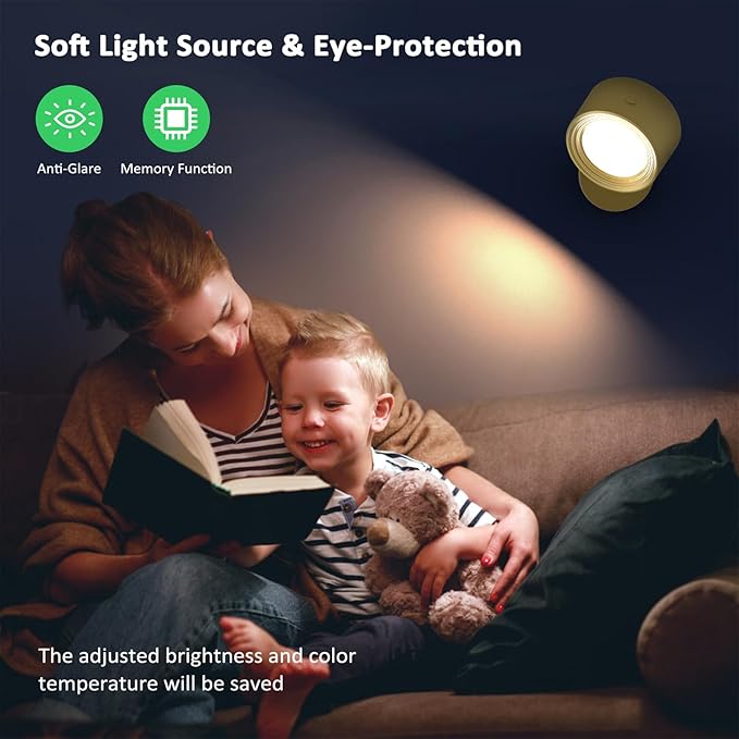 LED Wall Lights, Wall Lamp 3 Color Temperatures & Dimmable Magnetic 360° Rotation with Remote, Wall Sconces 2 Pcs with 3000mAh Rechargeable Battery, Cordless Wall Light for Reading Bedside Hallway