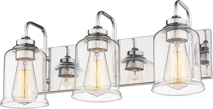 zeyu 3-Light Modern Vanity Lights for Bathroom, 20.5" Industrial Bathroom Lights Over Mirror with Clear Glass Shade, Chrome Finish, ZSL72B-3W CH