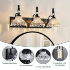 Vintage Bathroom Vanity Light, 3-Light Black Vanity Lighting Fixture with Flower Glass Shade, Bathroom Lighting Fixtures Over Mirror