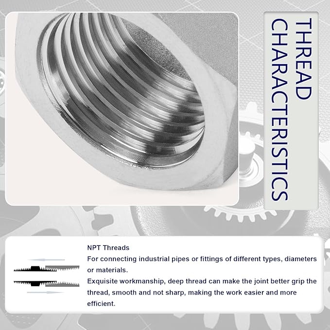 ChillWaves 304 Stainless Steel Pipe Fitting, Reducer Hex Bushing 1/2" NPT Male x 1/4" NPT Female Thread Adapter(12-PACK)