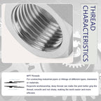 ChillWaves 304 Stainless Steel Pipe Fitting, Reducer Hex Bushing 3/4" NPT Male x 3/8" NPT Female Thread Adapter(6-PACK)