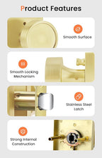 Haidms Brushed Gold Door Knob with Deadbolt, Zinc-Alloy Gold Exterior Door Knobs, Heavy Duty Brass Front Door Knob and Deadbolt Set(2 Pack)