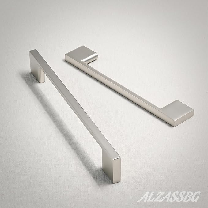 Alzassbg 10 Pack Brushed Satin Nickel Cabinet Pulls, 10 Inch(256mm) Hole Centers Rectangle Cabinet Handles Kitchen Pulls for Drawers and Cabinets AL3051SN