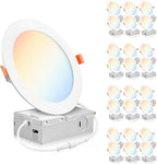 PARMIDA (24 Pack) 6 Inch 5CCT Ultra-Thin LED Recessed Ceiling Light with Junction Box, 5 Color Selectable 2700K/3000K/3500K/4000K/5000K, 12W, Dimmable Canless Wafer Slim Panel Downlight, IC Rated, ETL