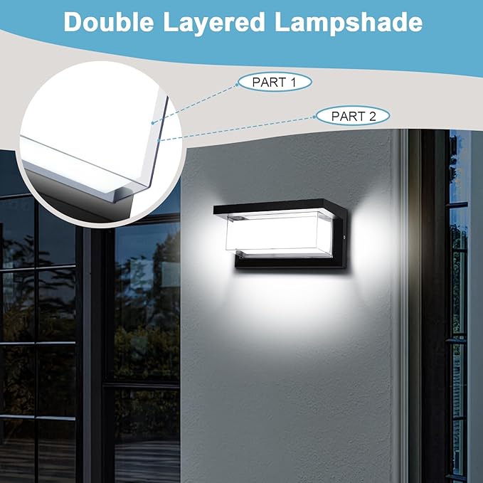 Porch Lights Outdoor 6000K, 18W 1800LM Modern LED Wall Light IP65 Waterproof Aluminum Exterior Fixture Easy to Install for Garage, Patio, Backyard (6 Pack)