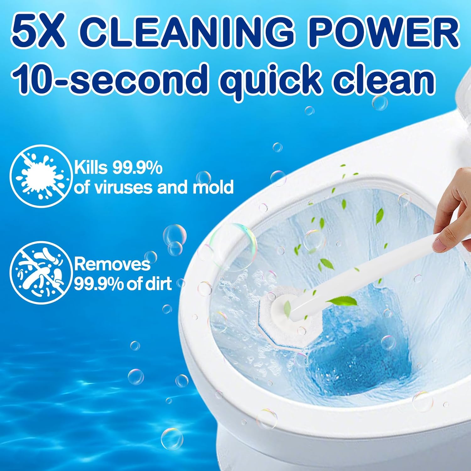 50 Count Disposable Toilet Wand Refills for Toilet Wand, 5X Cleaning Power Scrubber Refill, Bathroom Cleaning Supplies, No Falling Apart, Fresh Fragrance