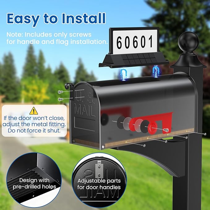 Solar Mailbox Light for Outside Post Mount - 3 Light Modes, Strongest Magnet, Dual-Sided, Waterproof Galvanized Steel, Easy Install, Medium Capacity, 20 x 8.8 x 7 inches, Black