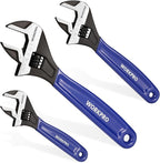 WORKPRO 3-piece Adjustable Wrench Set, 6-Inch & 8-Inch & 10-Inch Wrenches, Wide Jaw Black Oxide Wrench, Metric & SAE Scales, Cr-V Steel, for Home, Garage, Workshop