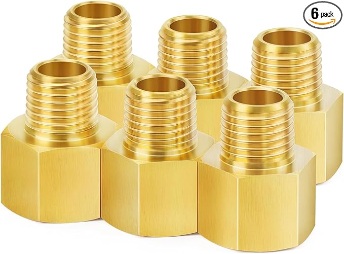 ChillWaves Brass Pipe Fitting Extension Adapter 1/2" NPT Female x 1/2" NPT Male Thread Adapter(6-PACK)