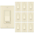 BESTTEN 10 Pack Almond Dimmer Light Switch, 3 Way or Single Pole Dimmer Switches, for Dimmable LED, Halogen and Incandescent Bulbs, 120V, Decorator Wall Plate Included, UL Listed