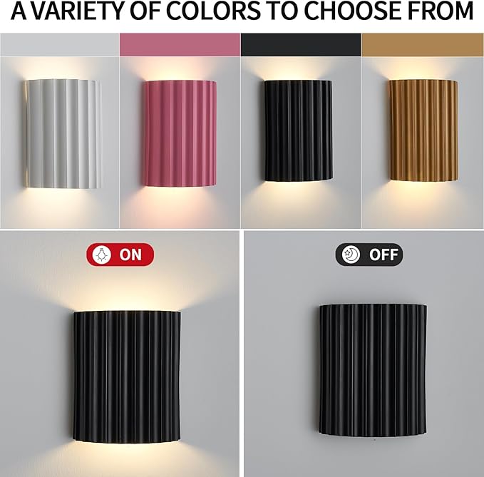 Black Gypsum Modern LED Wall Sconces Wall Lighting Set of 2, Indoor Hardwired Walls Mount Light Fixtures Up Down Lamp for Hallway Bedroom Living Room Dining Room【Bulbs Included】