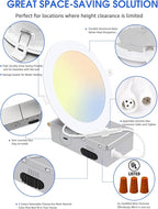 24 Pack 5CCT Ultra-Thin LED Recessed Lighting 6 Inch, Downlight with Junction Box, 2700K/3000K/4000K/5000K/6500K Selectable, 12W 110W Eqv, Dimmable Wafer Lights, 1050LM Canless LED Recessed Light, ETL
