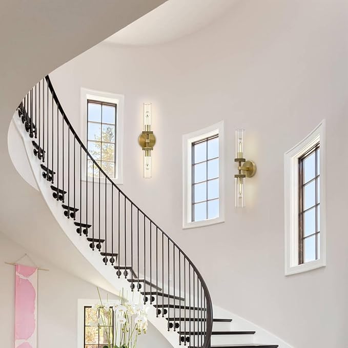 Gold Wall Sconce for Bathroom Hardwired, 20.5" Brass Wall Sconces, Linear Sconces Wall Lighting Double-Lights, Bathroom Lighting Fixtures over Mirror, Tube Bath Vanity Light for Living Room, Bedroom