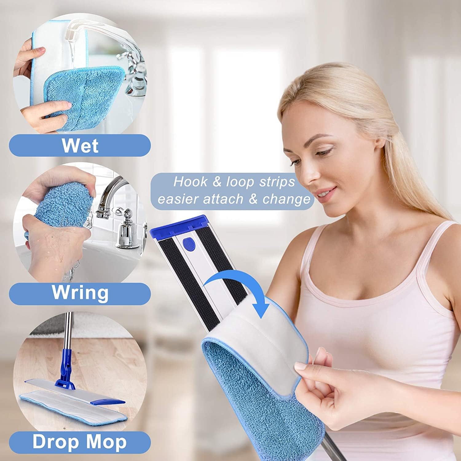 18" Professional Microfiber Mop Floor Cleaning mop, Flat Mop with Stainless Steel Handle,4 Reusable Washable Mop Pads and mop Pads Brush,Microfiber Mop for Hardwood (18" Microfiber Mop)