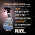 Flitz Stainless Steel Polish Protectant - 32oz Bottle, USA-Made Ceramic Coating for Stainless Steel Appliances, Repels Fingerprints & Water Spots - Aluminum & Chrome Polish & Protectant (1 Pack)